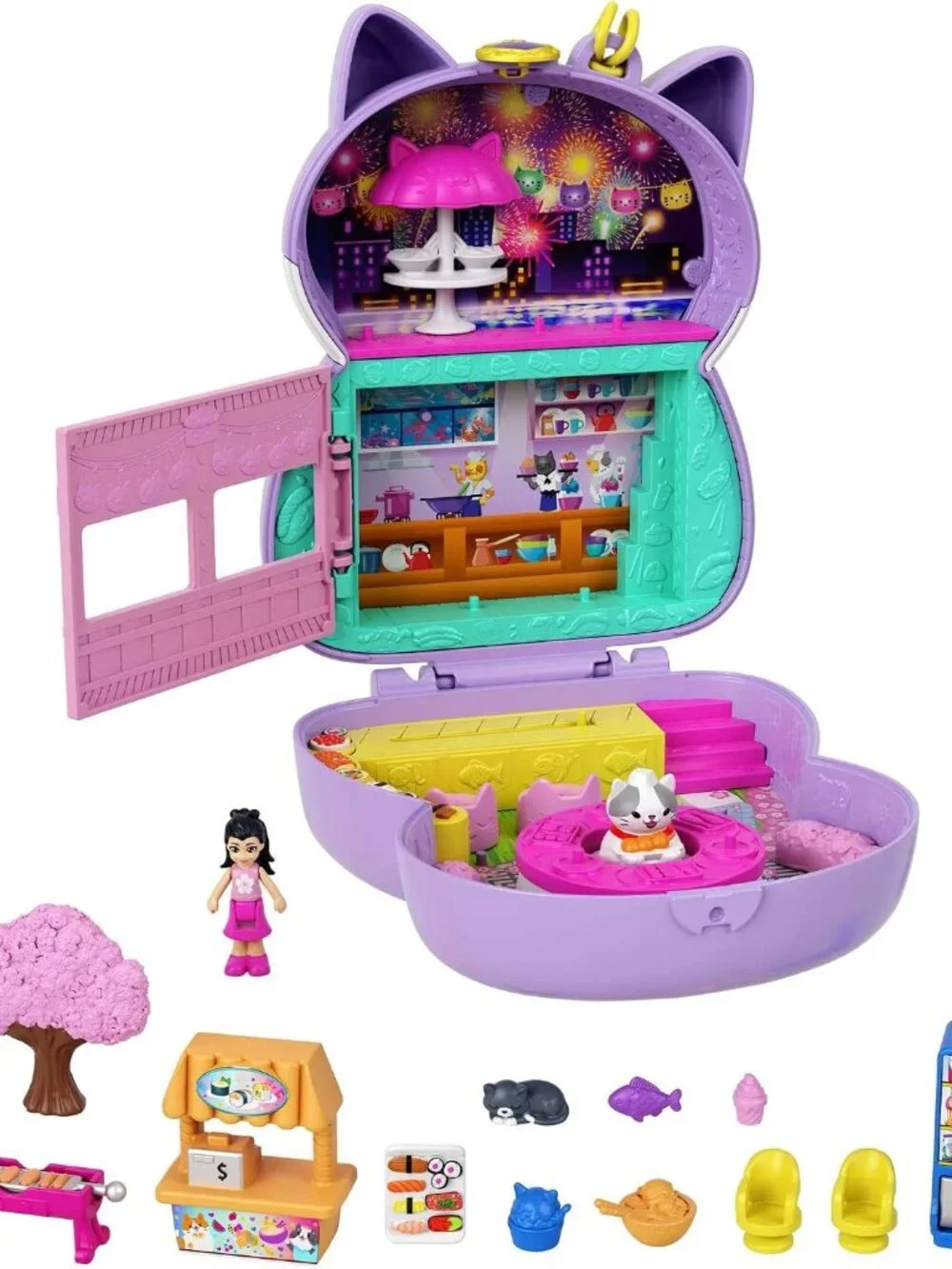 NWT Discontinued Polly Pocket Sushi Shop Cat Compact